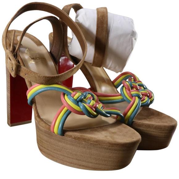 Ella Leather 130mm Rainbow Braided Ankle Strap Platform Heels d768